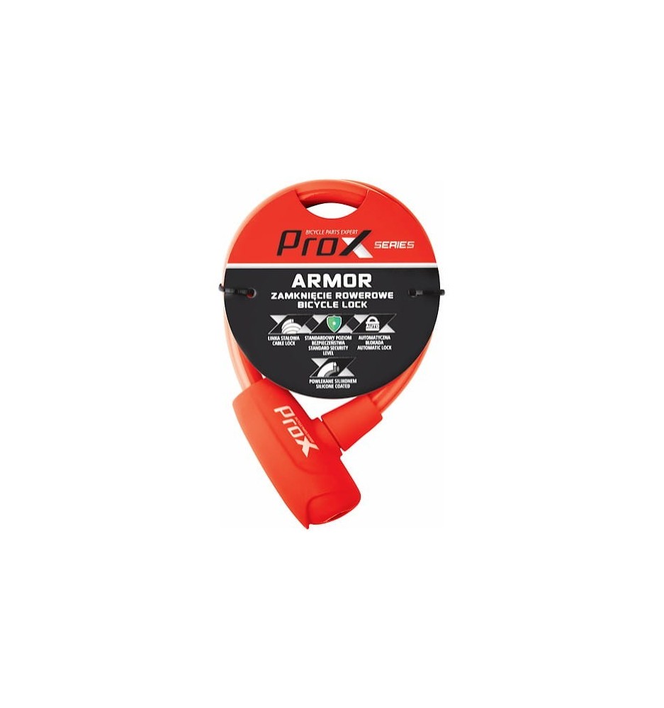 Zamknięcie rowerowe ProX Armor pętla 12x600 mm czerwone, silikon, 2 kluczyki | 2rowery.pl