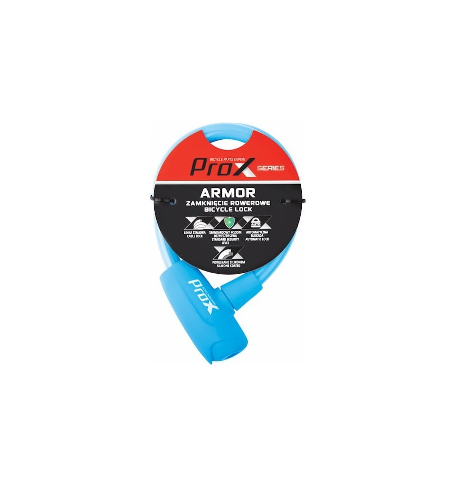 Zamknięcie rowerowe ProX Armor pętla 12x600 mm niebieskie silikon, 2 kluczyki | 2rowery.pl