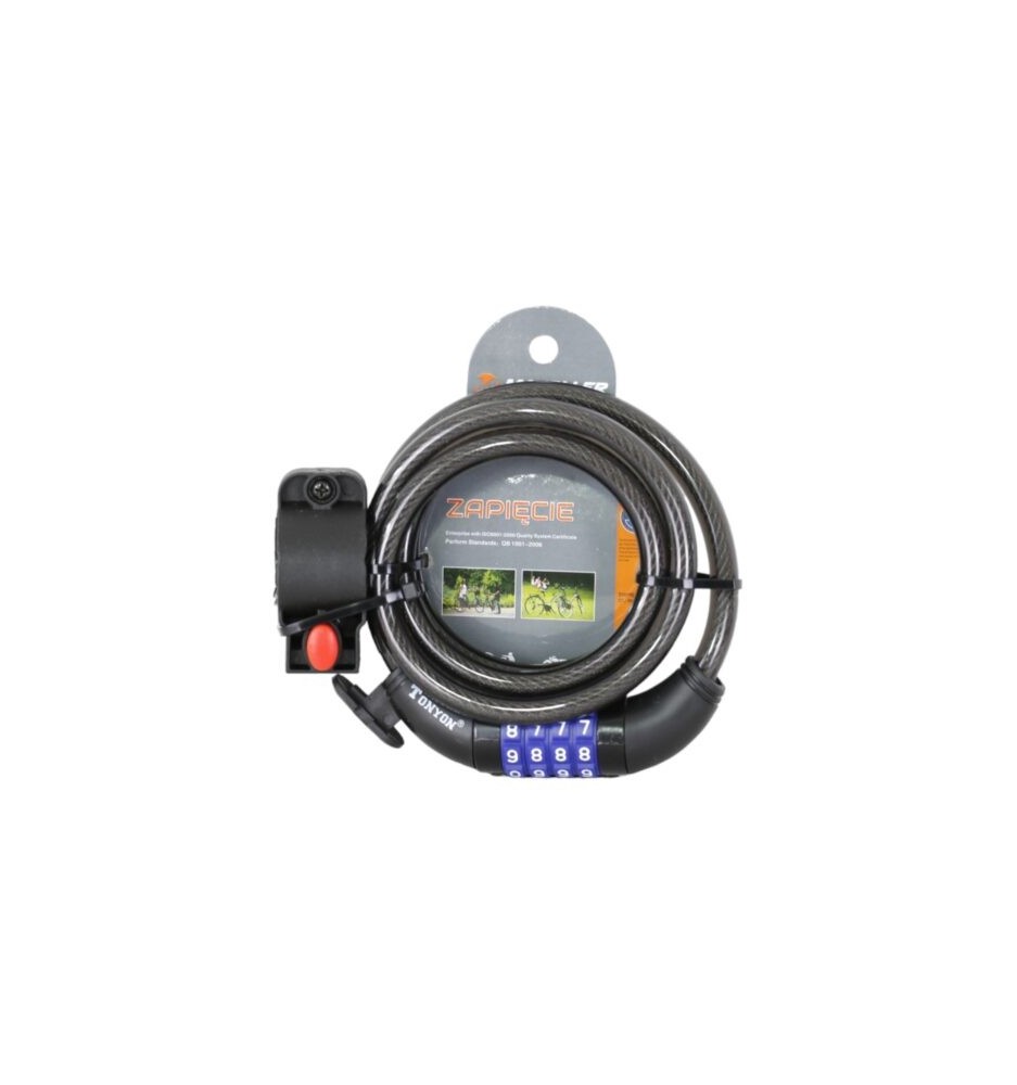 Zapięcie rowerowe spirala TY5231 szyfr 10×1500 mm czarne | 2rowery.pl